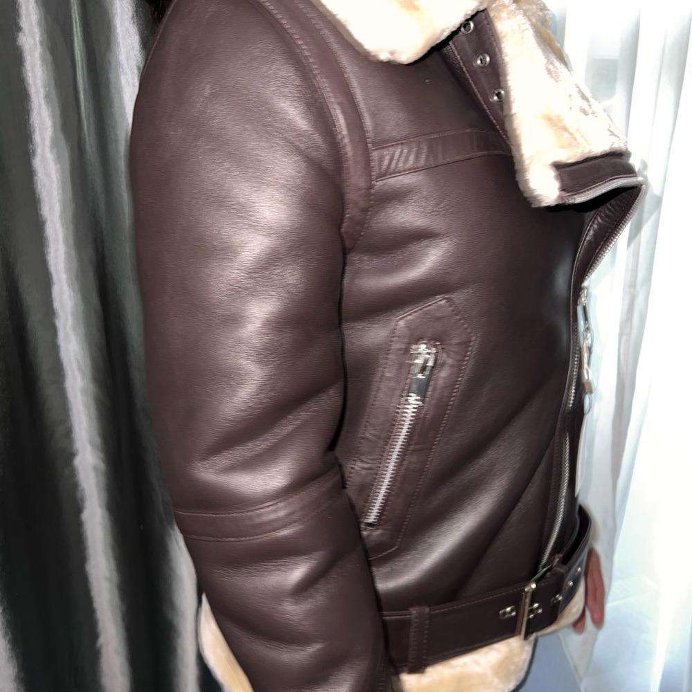 Walter Baker Dark Brown Leather Jacket with Cream Shearling - Picture 6 of 15